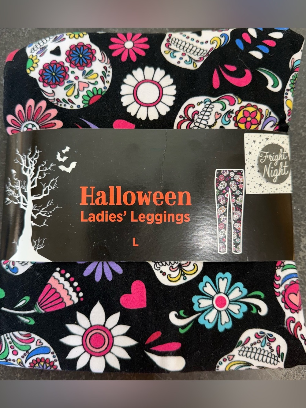 Bobbie Brooks Day of the Dead Sugar Skull Ladies' Leggings - NWT Halloween Sz Lg